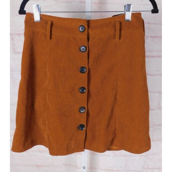 Rust Corduroy Button Front Mini Skirt M Women Fall Retro - Picture 1 of 8